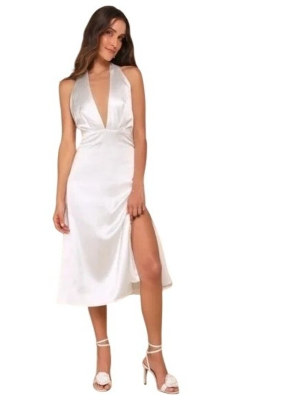 LULU's Bridal Engagement Bachelorette Elegant Sexy Open Back Chic Midi Dress Med